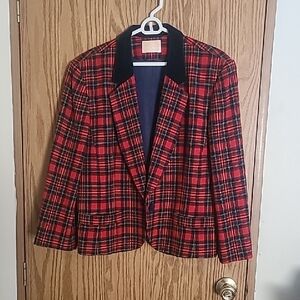 Pendleton Red and Blue Plaid Blazer with Blue Collar